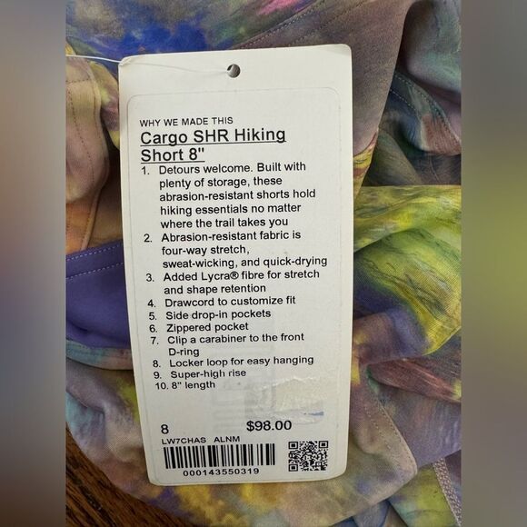 NWT New LULULEMON Cargo Super High Rise Hiking Bike Short 8" Purple Tie Dye 8 - Picture 7 of 7